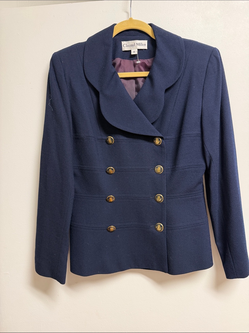 Vintage Navy Double-Breasted Military Band Blazer Jacket with Gold Crest Buttons